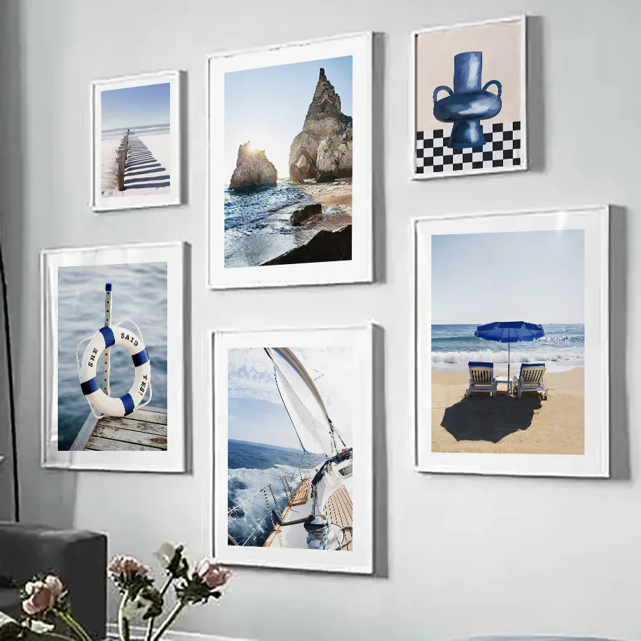 Art Craft Vase - Blue Sea Sunshine Beach White Sailboat