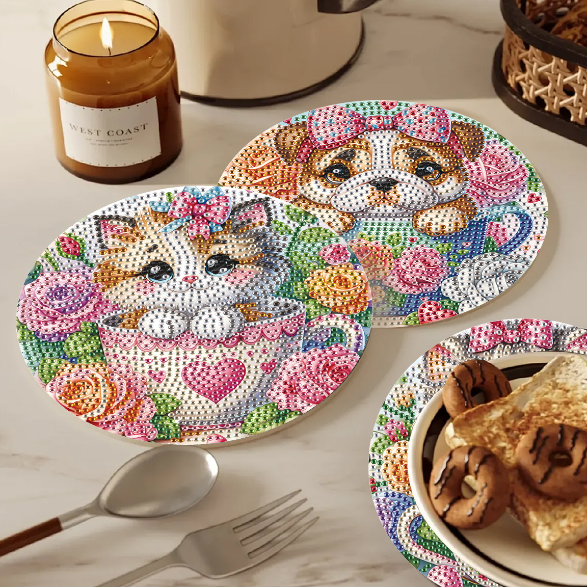 Art Craft Table - 3Pcs Diamond Art Painting Placemat kits,Teacup
