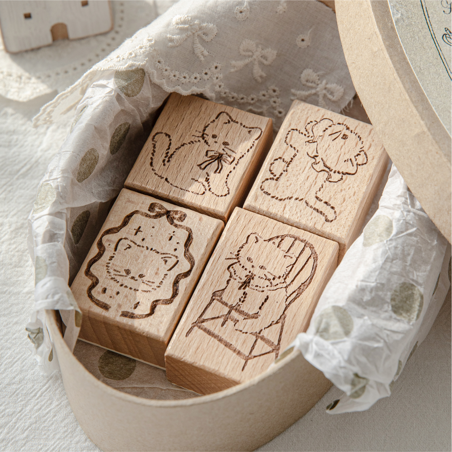 Art Craft Activities - Cartoon Cute Cat Wood Stamp for