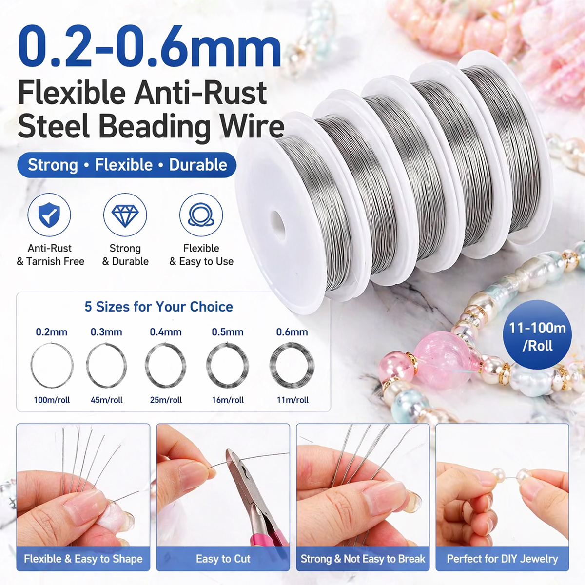 Art Craft Wire - 0.2-0.6mm Flexible Anti-Rust Steel Beading Wire