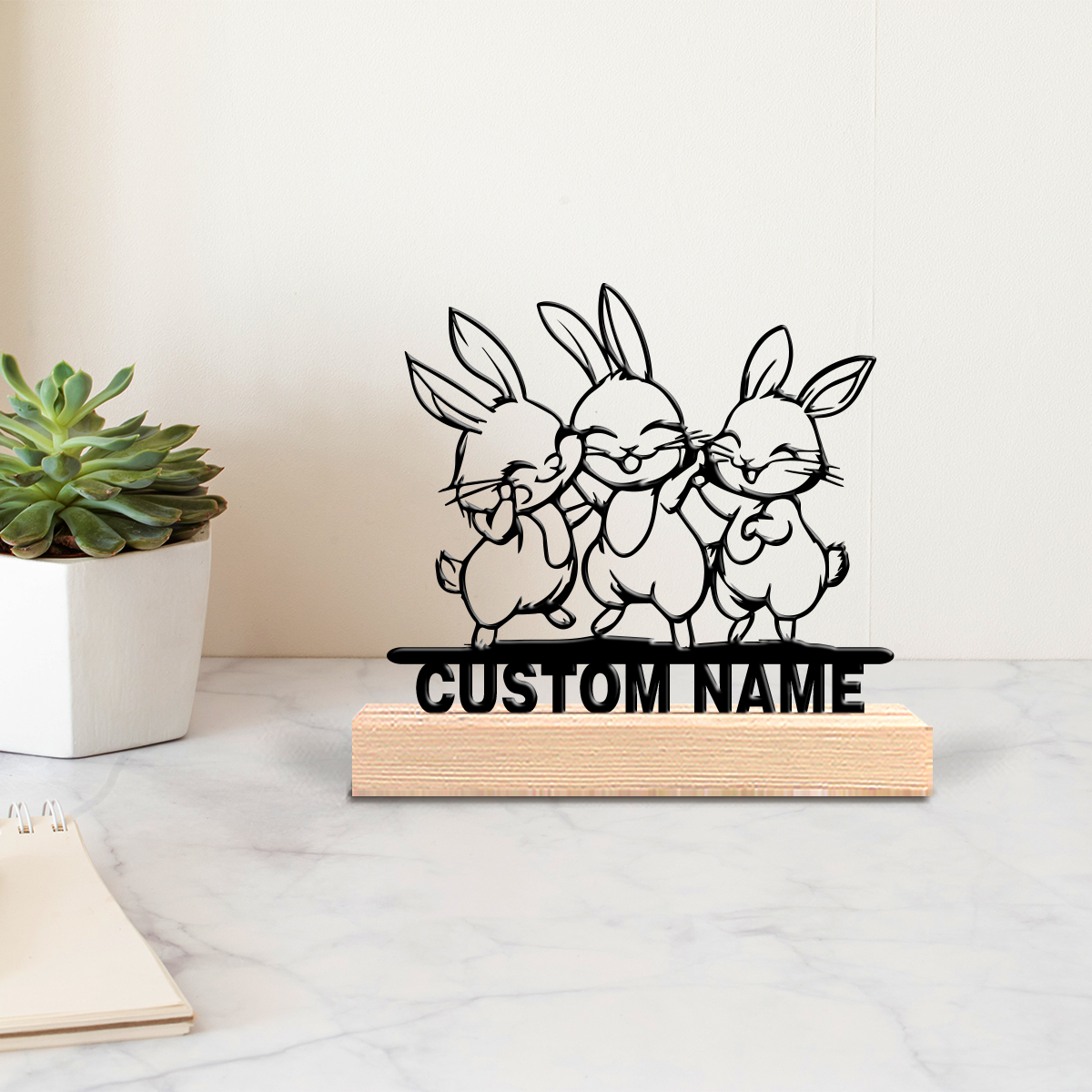 Art Craft Table - 1pc Modern Rabbit Customized Text Tin