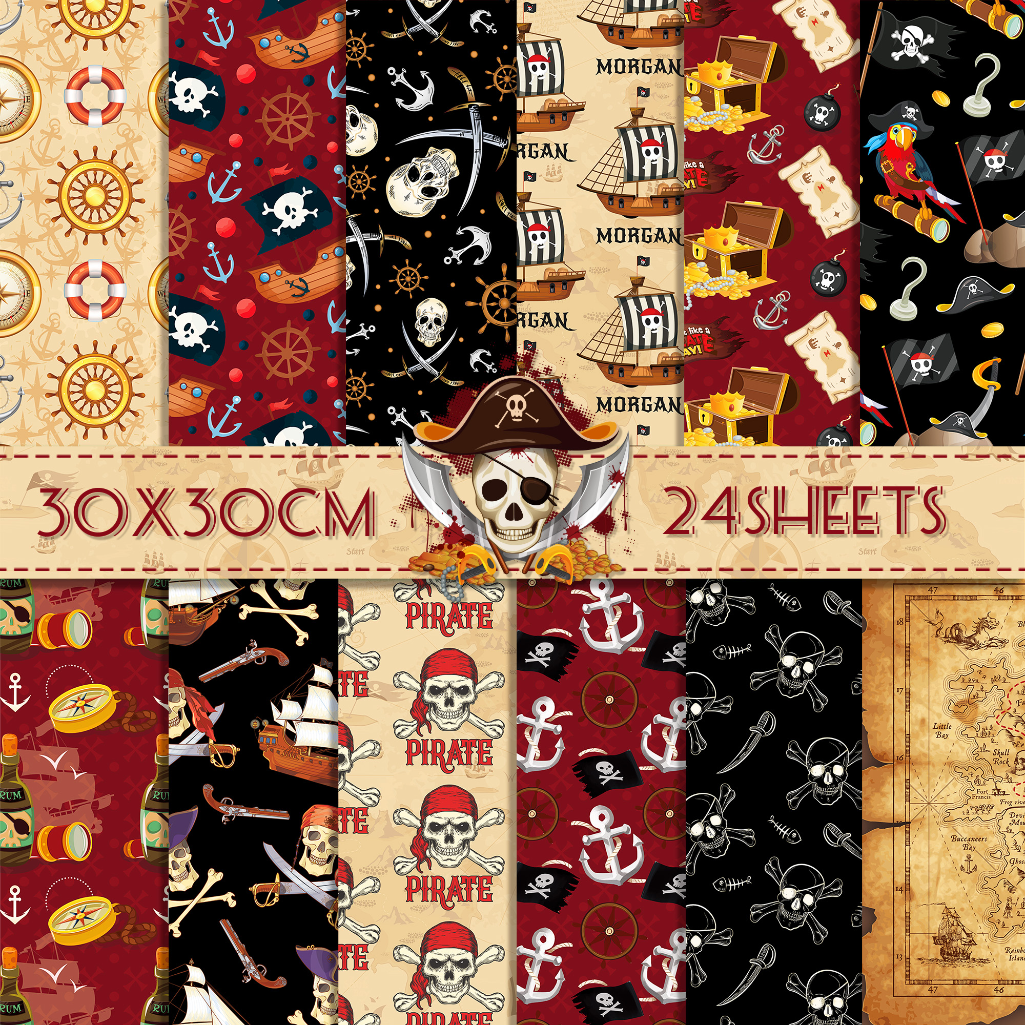 Art Craft Paper - 24pcs European Pirate Theme DIY Scrapbook