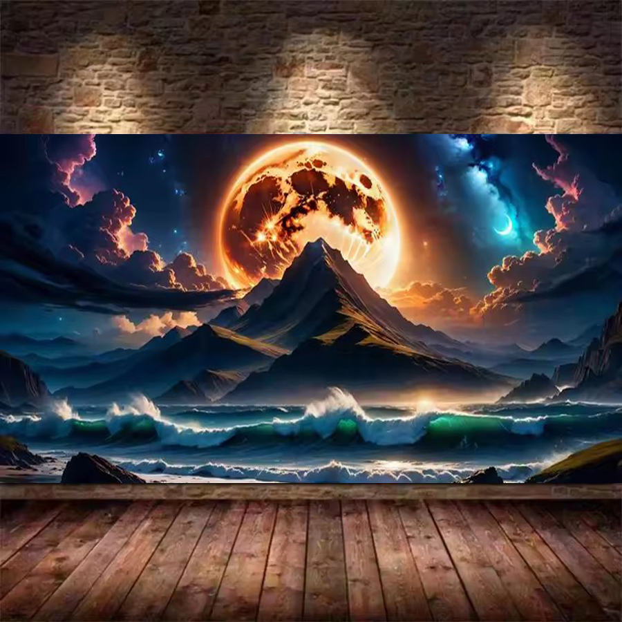 Wallpaper Art And Craft - Moon Mountain and Sea Diy Diamond