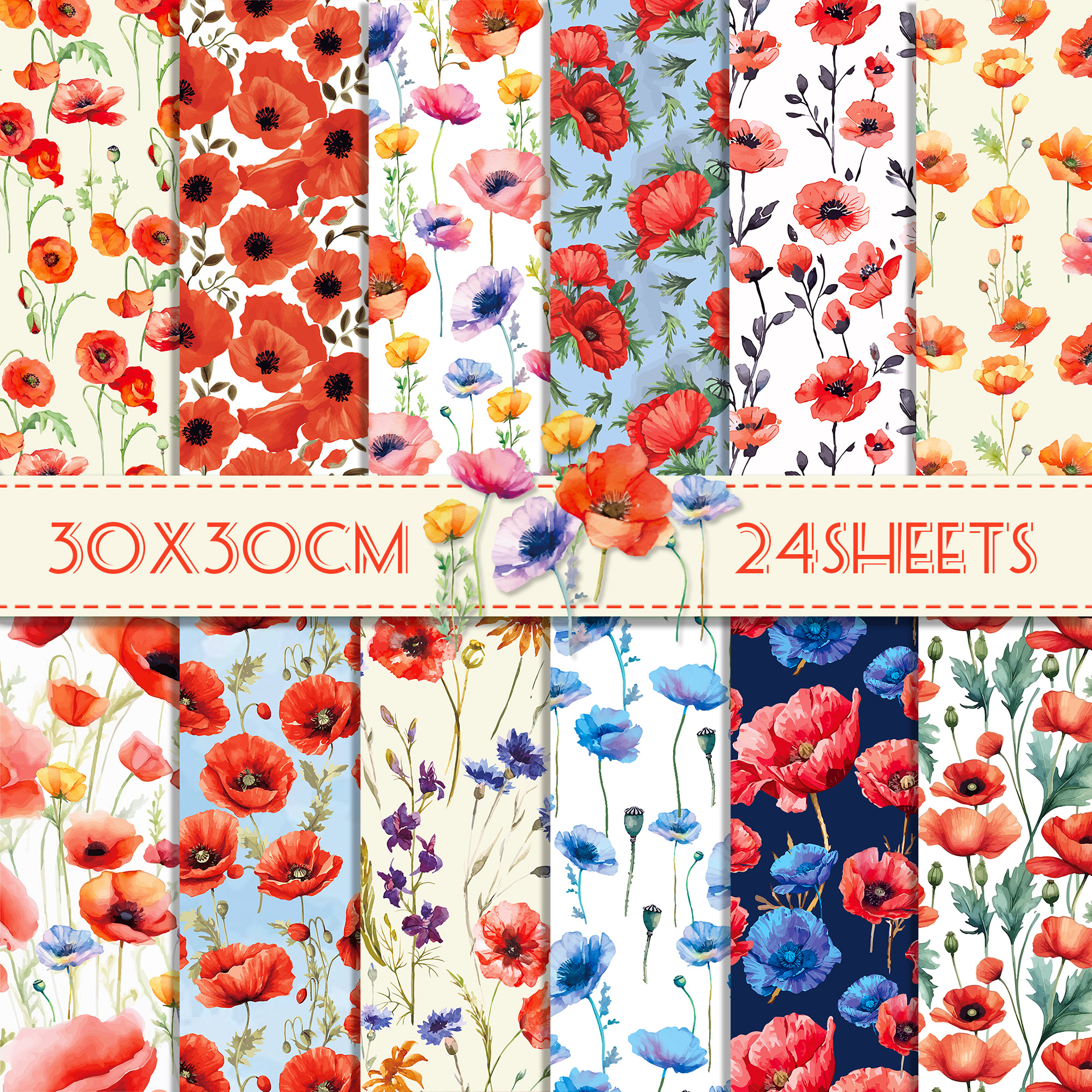 24pcs 30*30cm Poppy Red Flower - مراجعة Art Craft Paper وسعره
