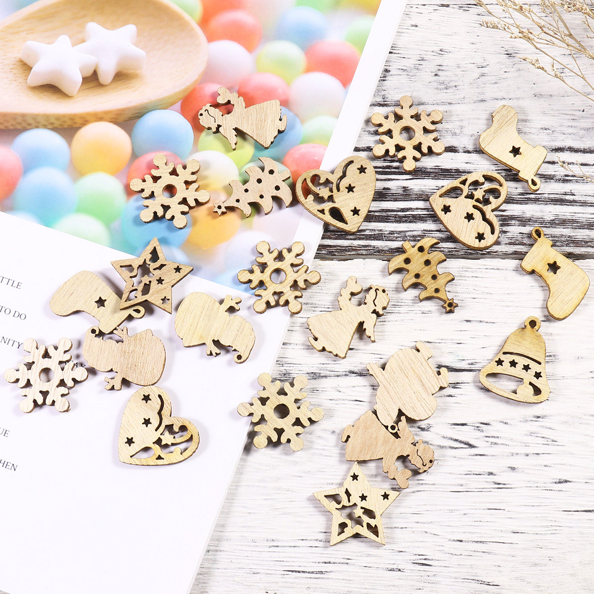 50pcs Cartoon Wooden Pendants  - مراجعة Art Craft Christmas Ideas وسعره
