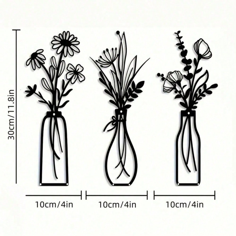 3pcs Vintage Metal Floral Wall - مراجعة Art Craft Vase وسعره