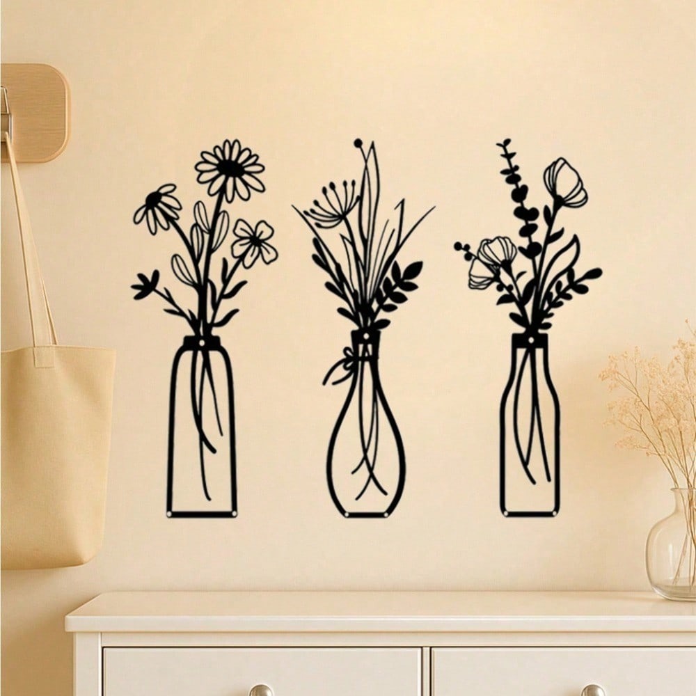 3pcs Vintage Metal Floral Wall - مراجعة Art Craft Vase وسعره