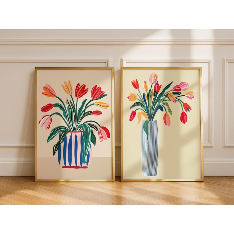 2pcs Tulip Flowers Canvas Wall - مراجعة Art Craft Vase وسعره