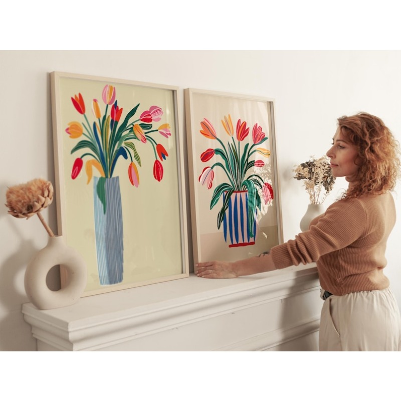 2pcs Tulip Flowers Canvas Wall - مراجعة Art Craft Vase وسعره