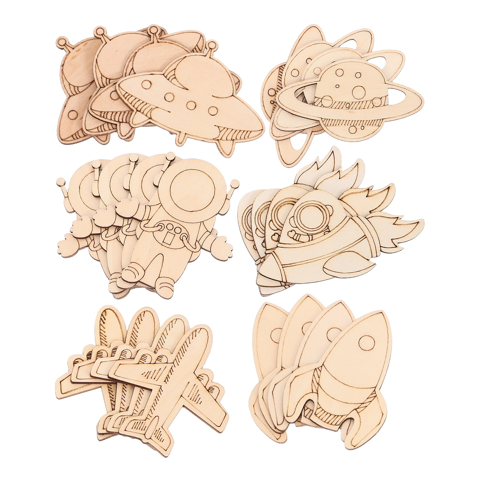24Pcs Space DIY Wooden Cutouts - مراجعة Art And Craft Rocket وسعره