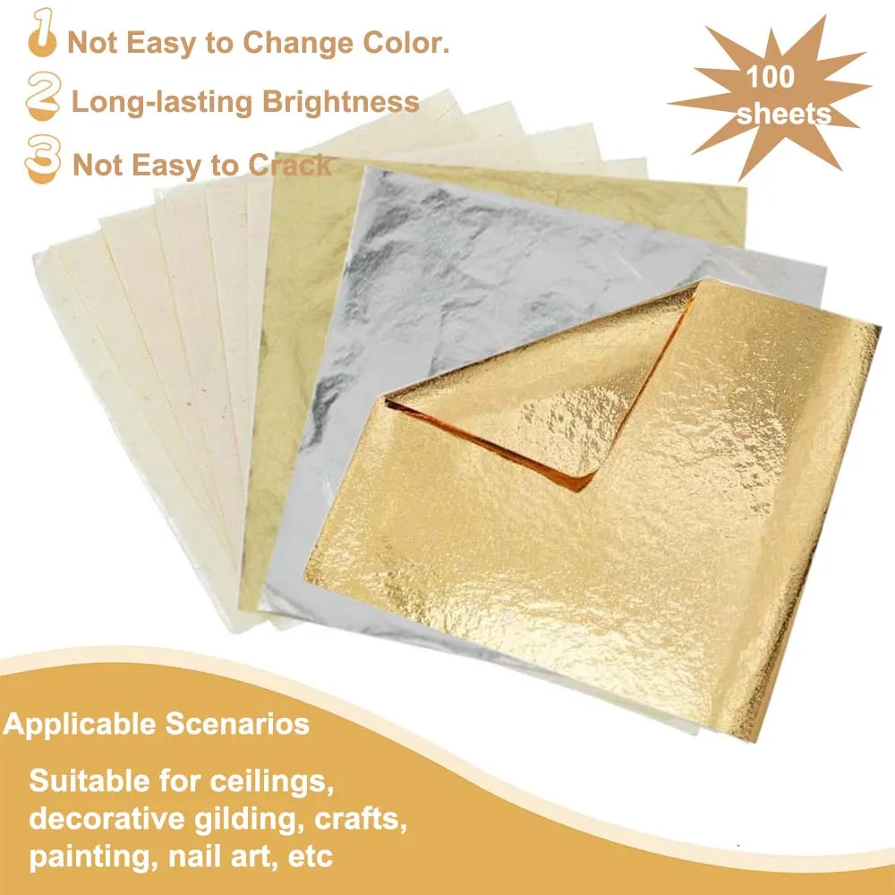 100Pc Colored Golds Leaf Sheet - مراجعة Wallpaper Art And Craft وسعره